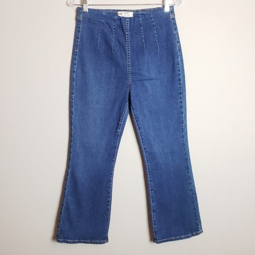 Free People Blue Medium Wash High Waist Stretch Flare Jeans 27